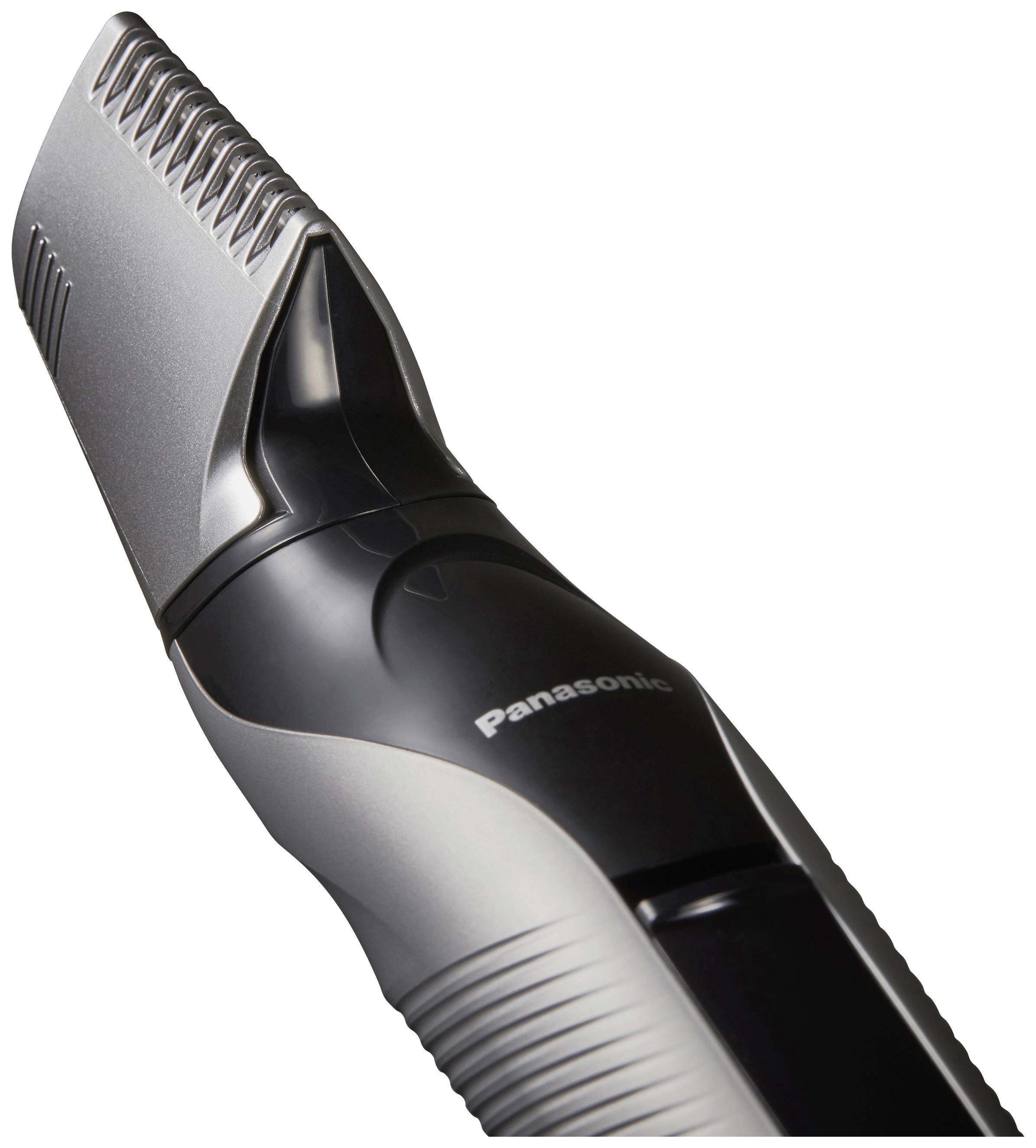 Panasonic ezüst és fekete dizájnú borotva, ergonomikus kialakítással és éles pengékkel a precíz borotválkozásért.