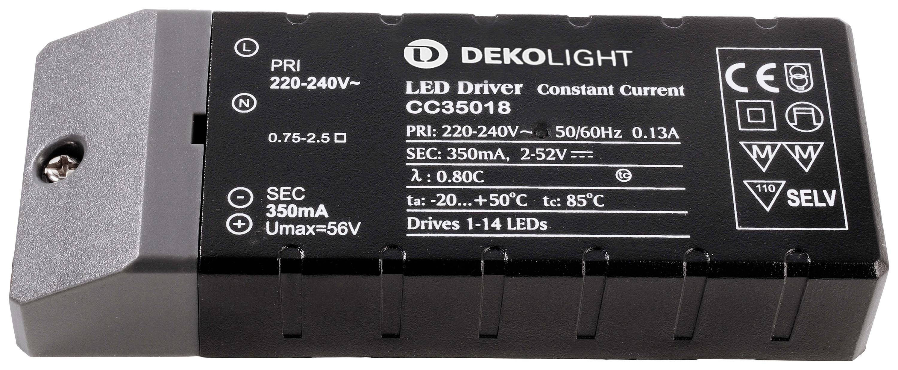 Deko Light Basic CC LED transzformátor Állandó áramú 18 W 350 mA 2 - 52 V 1 db