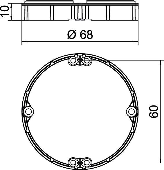 Műszaki rajz egy kerek tárgyról, 68 mm átmérővel és 10 mm magassággal. Felülnézetet és oldalnézetet mutat méretjelöléssel.