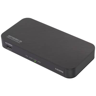 A 'SPEAKA PROFESSIONAL' kompakt fekete HDMI-kapcsoló több porttal, 4K UHD támogatással.