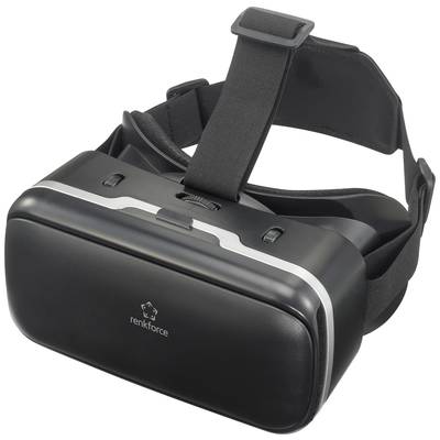 Fekete VR-szemüveg állítható fejpánttal és a márka logójával, alkalmas virtuális valóság élmények és számítógépes játékok számára.