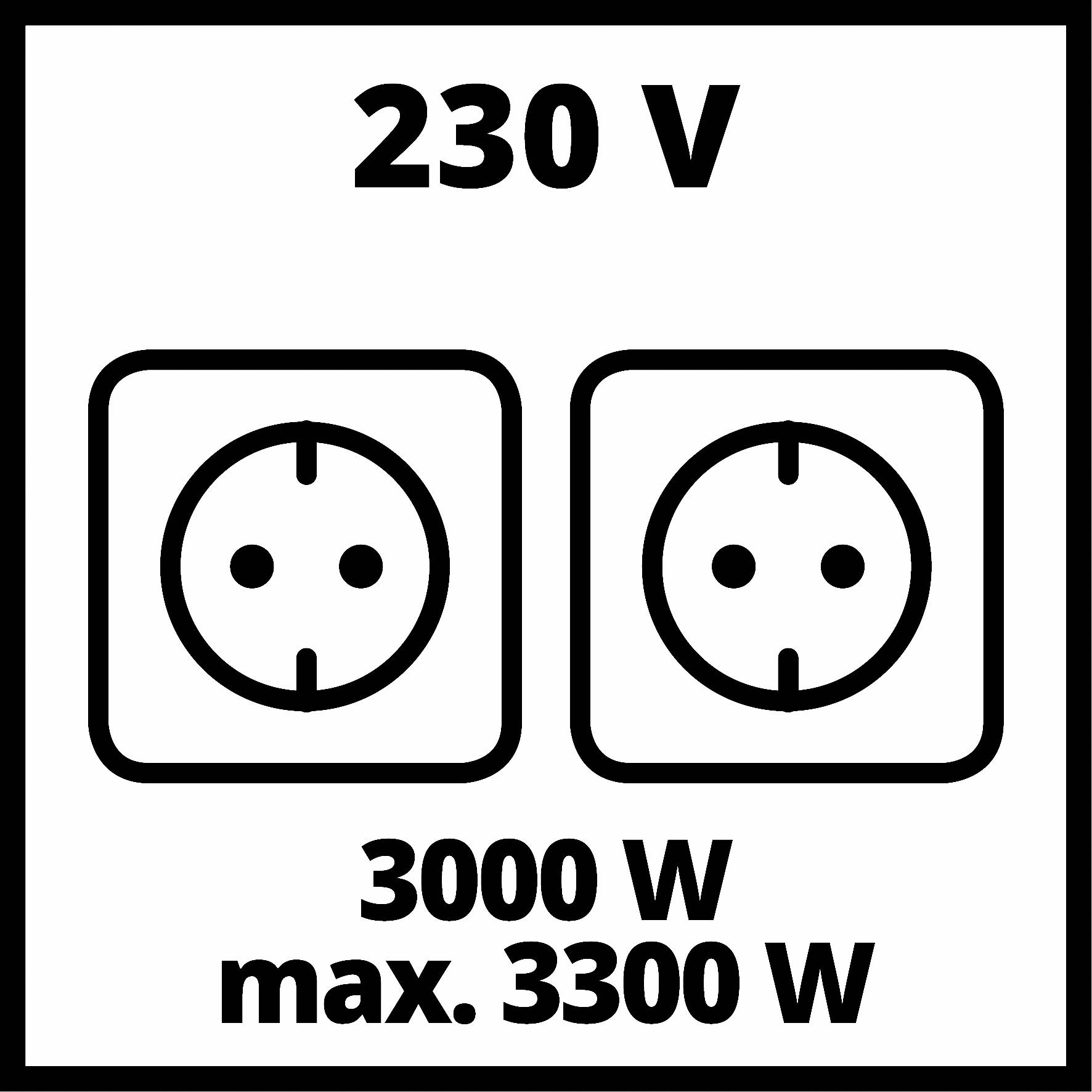 'Két dugalj, 230 V, 3000 W, max. 3300 W'