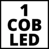 '1 COB LED' fekete betűkkel fehér háttéren, LED-világítási komponensek egy kis jelzéseként szimbolizálja magát.