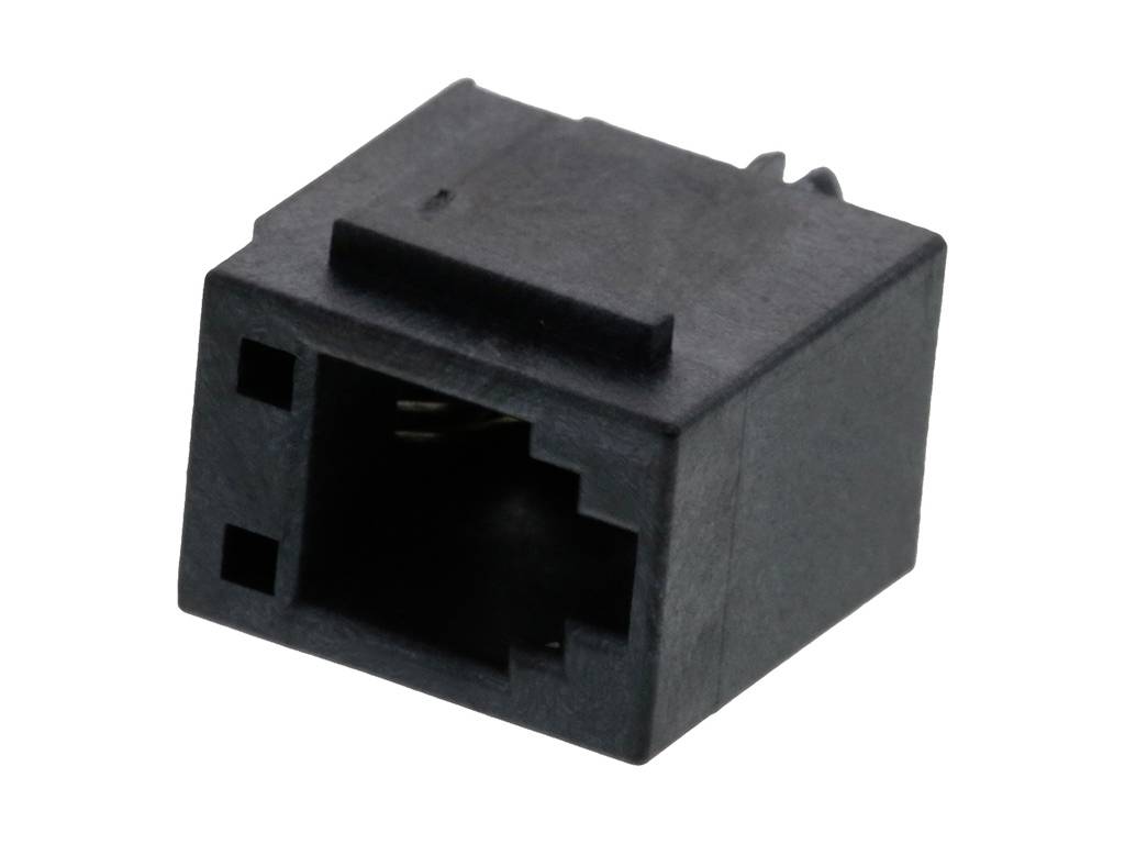 Egy fekete Ethernet-csatlakozó, amelyet hálózati kábelek csatlakoztatására használnak számítógépes és telekommunikációs eszközökben.