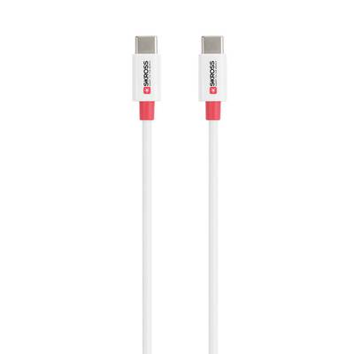 Két fehér USB-C kábel piros akcentusokkal, egymás mellett fehér háttér előtt.