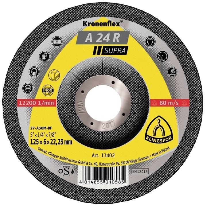 Klingspor 13402 A 24 R Supra Nagyolótárcsa, hajlított Ø 125 mm Furat átmérő 22.23 mm Acél 10 db