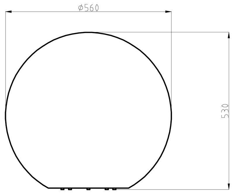 Egy 560 mm átmérőjű kör. A kör felső széléig a magasság 530 mm.