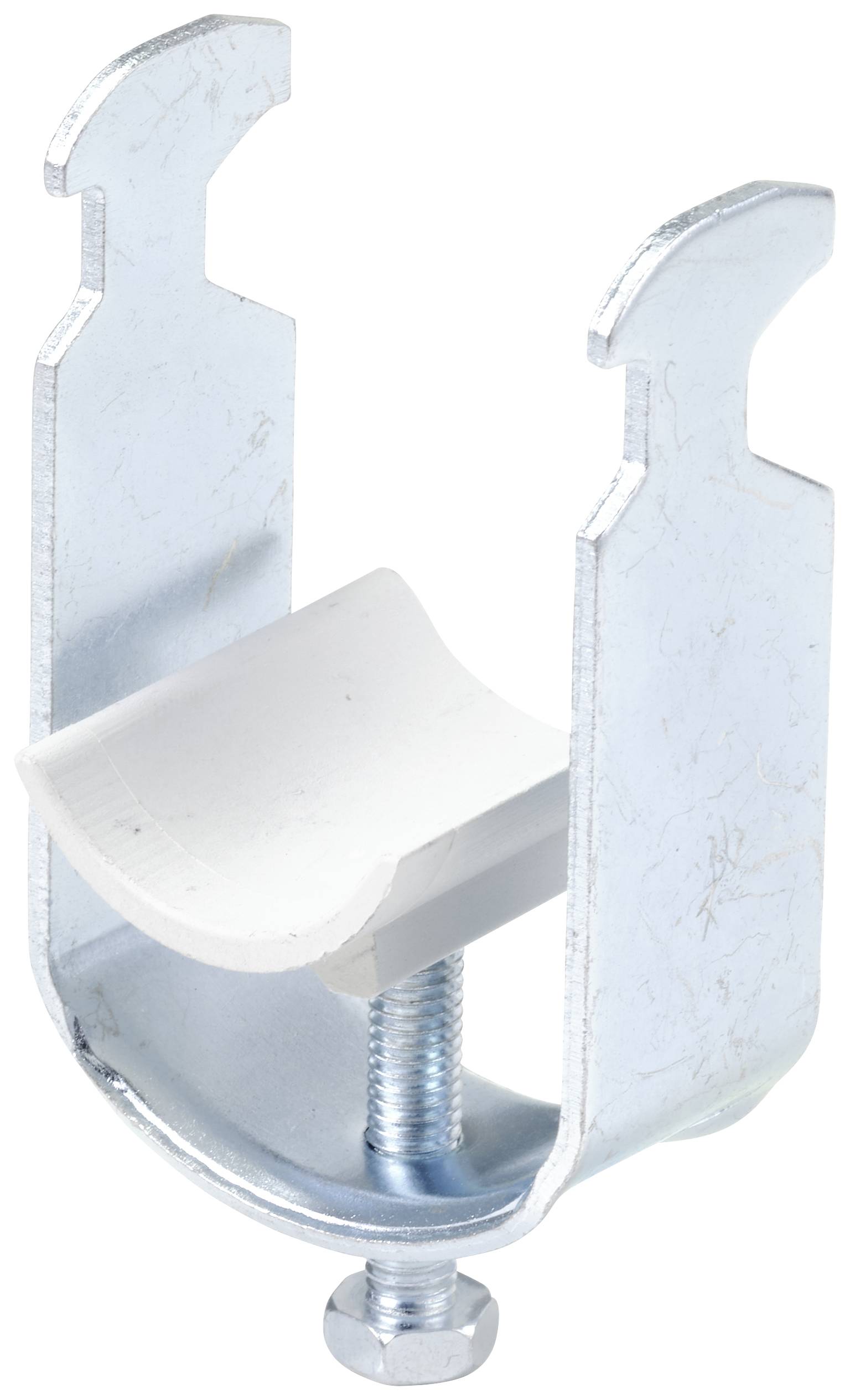 Fém tartóelem csavarral és műanyag bilinccsel csövek rögzítéséhez.