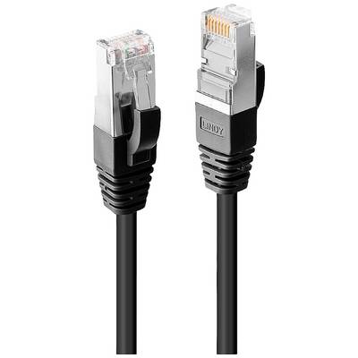 Két fekete Ethernet-kábel ezüst csatlakozóval, amelyek közül az egyik a 'Lindy' logóval van ellátva.