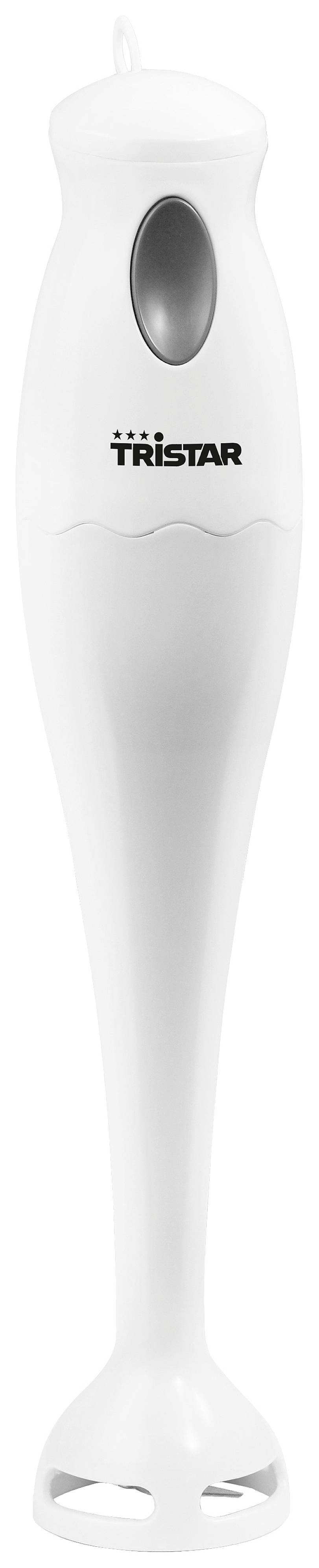 Egy fehér Tristar típusú botmixer, ergonomikus fogantyúval és levehető habverővel. Kiváló eszköz ételek pépesítéséhez.