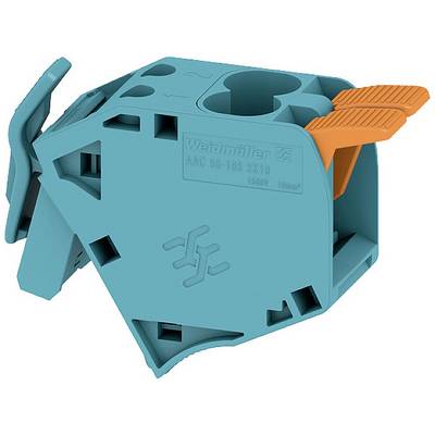 Kék elektromos csatlakozókapocs két narancs karral, 'Waidmüller AAC 354-185 3x10 1500V 116A' jelöléssel.