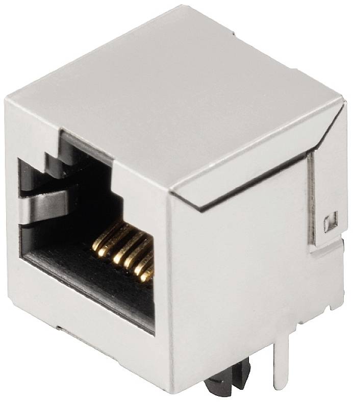 Egy egyedi RJ45-es hálózati csatlakozó, amelynek fémből készült külső oldala és arany érintkezőpontjai vannak, alkalmas Ethernet-kábelek csatlakoztatására.