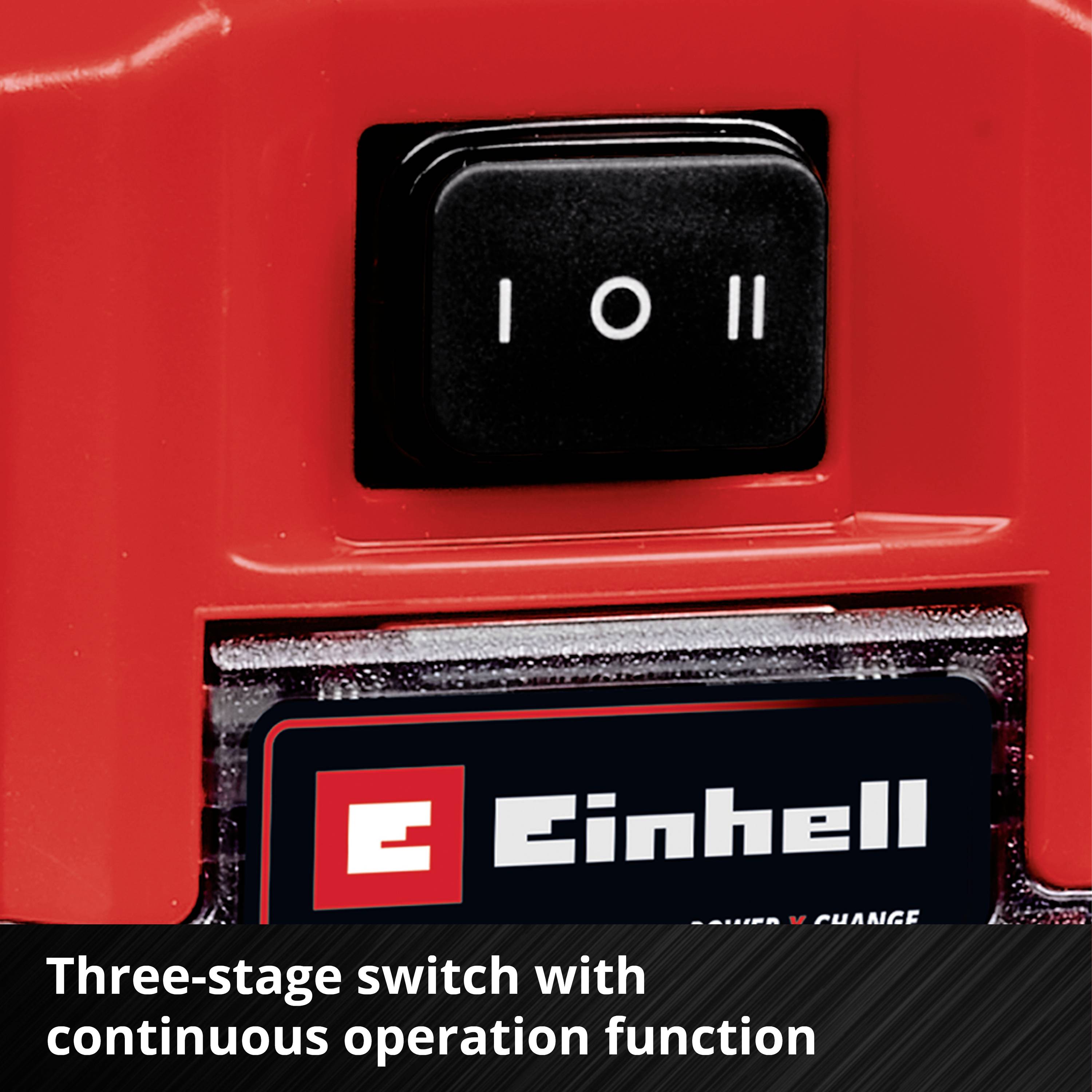 Háromfokozatú kapcsoló folyamatos vezérléssel, márkalogóval és piros háttérrel.