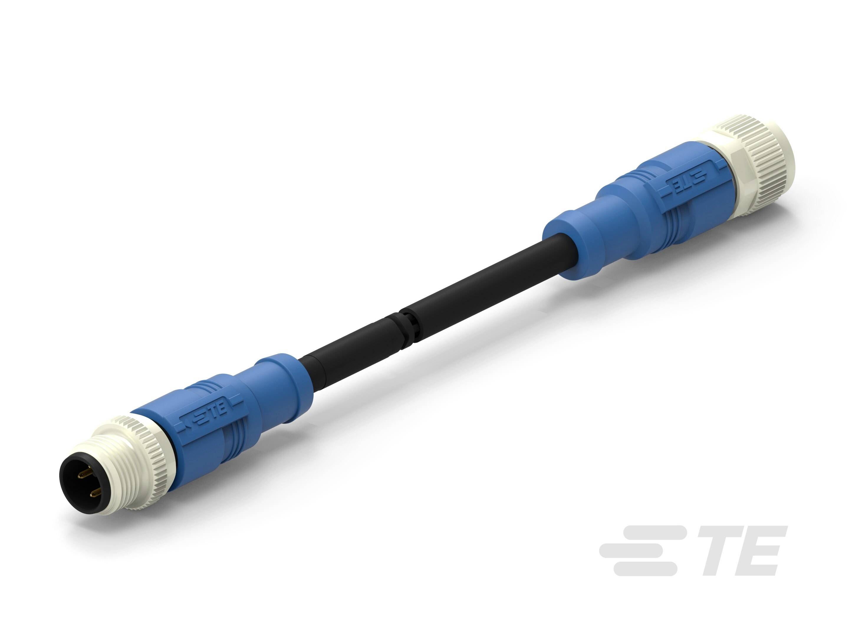 Egy kék dugós kábel fehér csatlakozóvégekkel és három érintkezőpinnel, elektromos csatlakozásokhoz alkalmas.