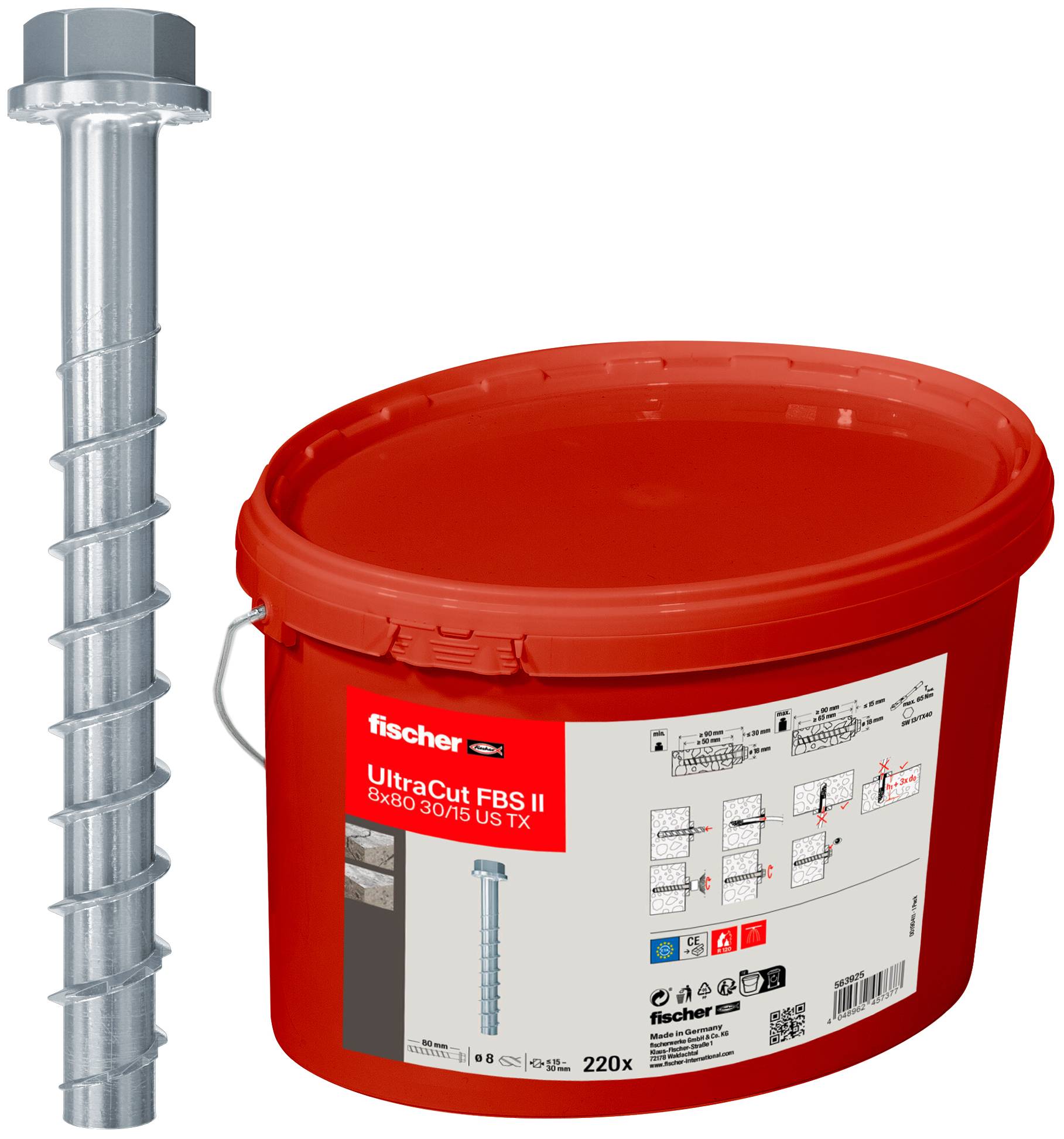 Fischer 563925 UltraCut FBS II 8x80 30/15 US Eimer(220) Betoncsavar 8 mm 80 mm 220 db