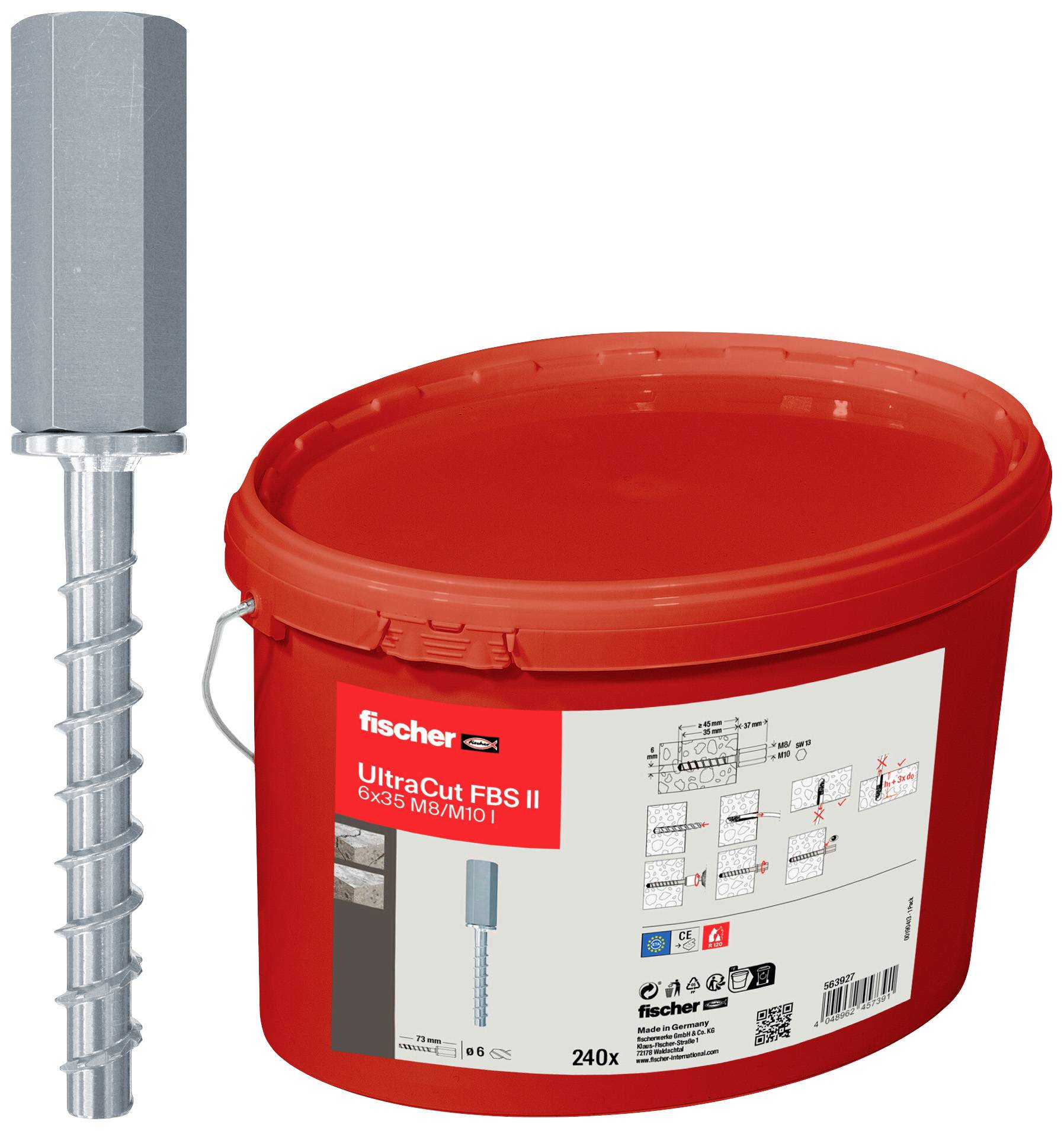 Fischer 563927 UltraCut FBS II 6x35 M8/M10 I Eimer(240) Betoncsavar 6 mm 73 mm Acél Galvanikusan cinkezett 240 db