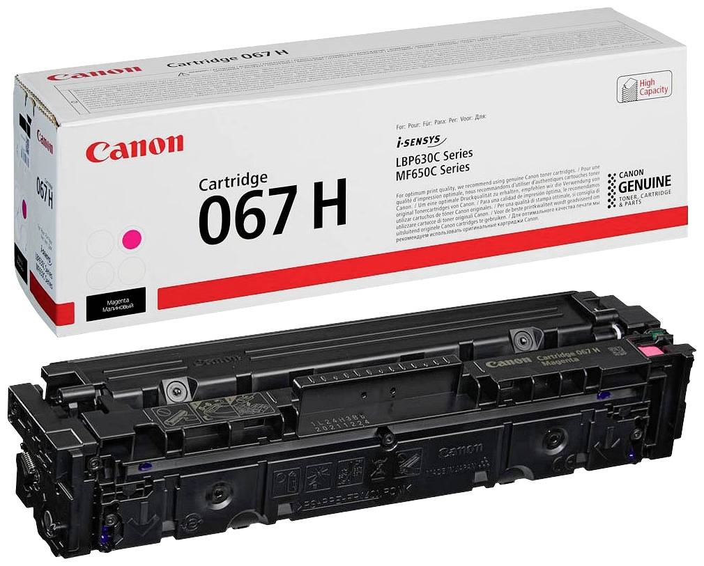 Canon 067 H fekete tonerkazetta. Kompatibilis az i-SENSYS LBP630C és MF650C sorozatokkal. Háttérben a csomagolás.
