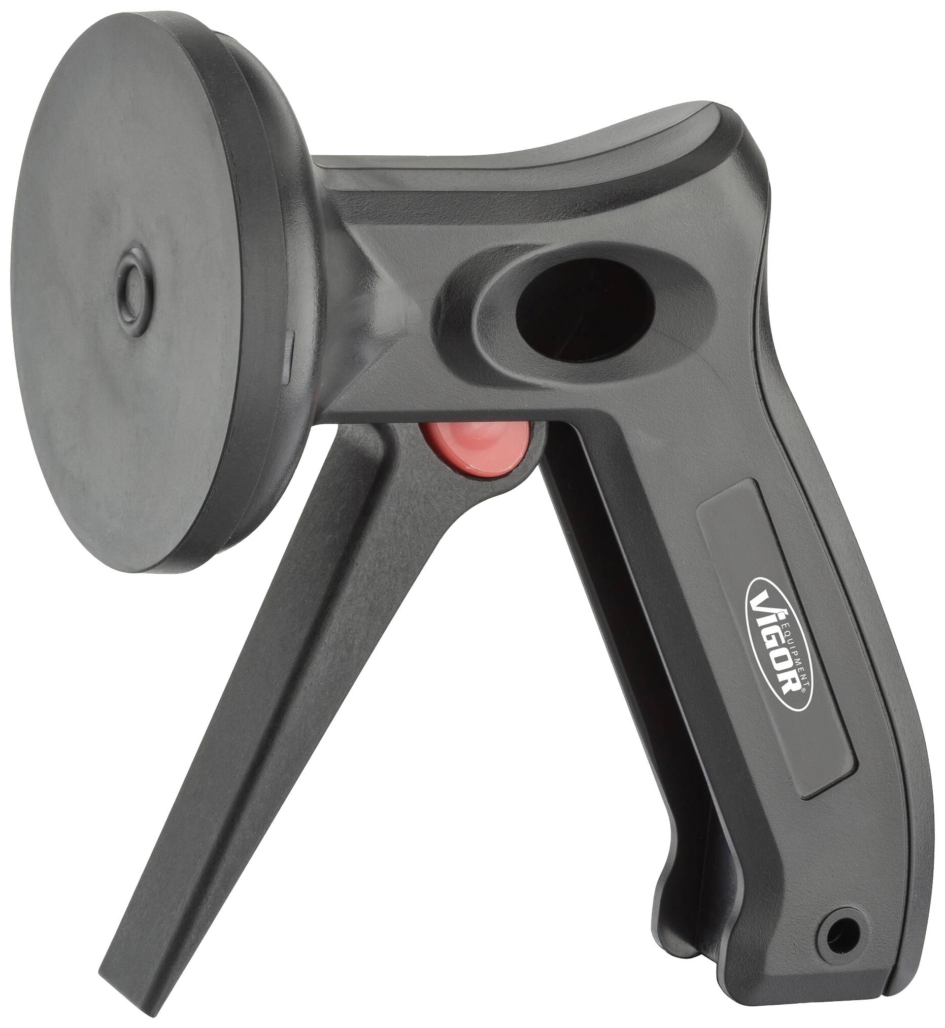 Fekete markolat nagy, kerek tapadókoronggal a tetején, valószínűleg egy szerelési munkákhoz használatos eszköz.