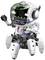 Egy futurisztikus robot átlátszó fejjel mutatja belső mechanikus alkatrészeit. A robot hat lábon áll, és felemelt kézzel rendelkezik.