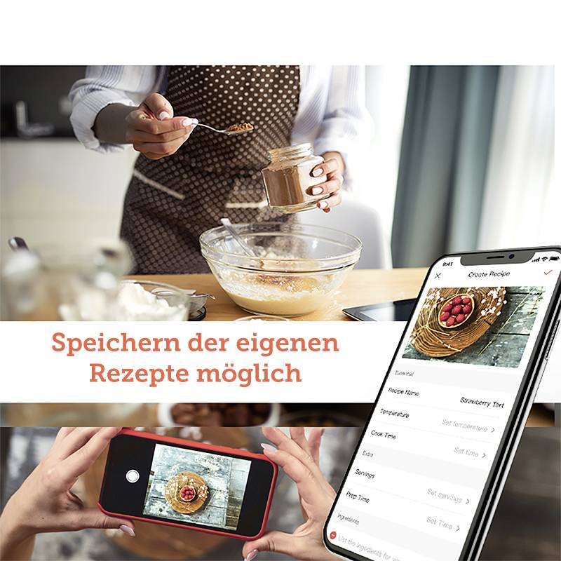 Saját receptek tárolása lehetséges<br><br>(The translation maintains the original context and describes the scene with a focus on the key message about recipe storage)