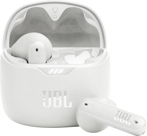 JBL TUNE FLEX  In Ear headset Bluetooth® Stereo Fehér Noise Cancelling Töltőtok, Személyre szabható hang Mobiltelefon