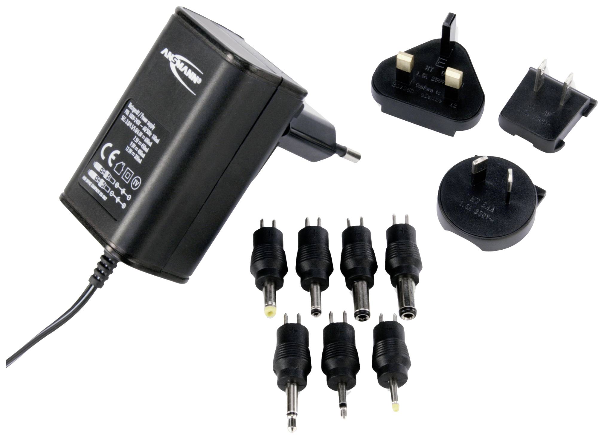 Ansmann 1209-0000 Dugasztápegység, beállítható 3 V/DC, 4.5 V/DC, 5 V/DC, 6 V/DC, 7.5 V/DC, 9 V/DC, 12 V/DC 600 mA 7.2 W