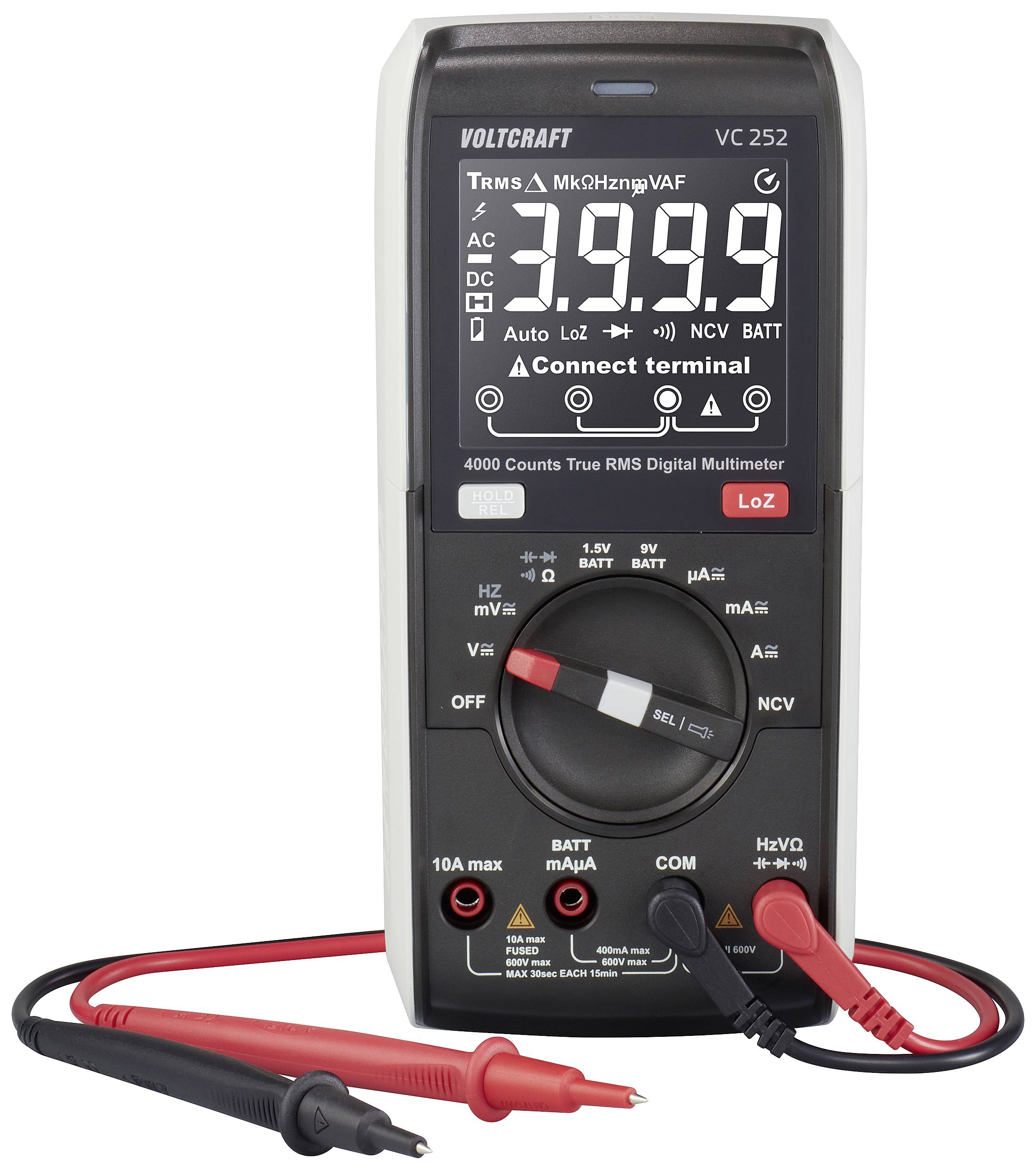 VOLTCRAFT VC252 Kézi multiméter Kalibráció (ISO) digitális True RMS LoZ CAT III 600 V Kijelző (digitek): 4000
