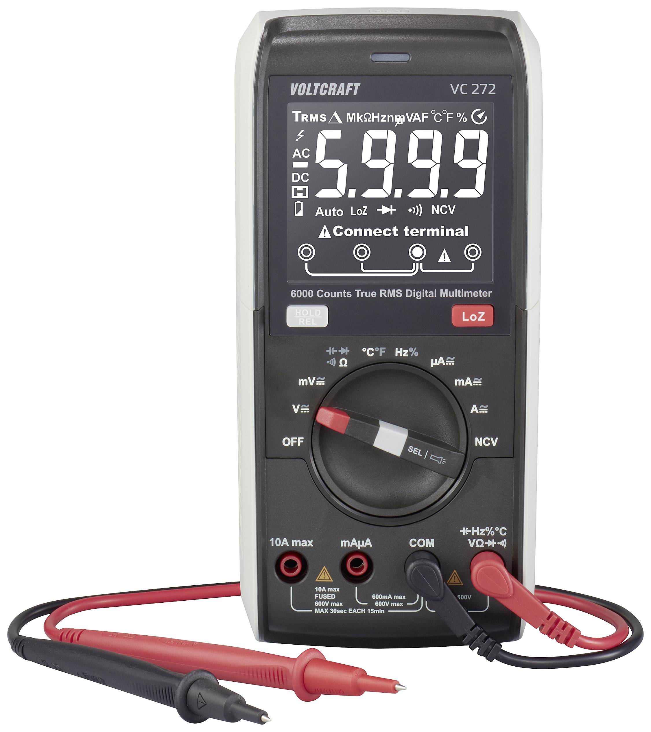 Digitális kézi multiméter CAT III 600 V, 6000 digit, Voltcraft VC272