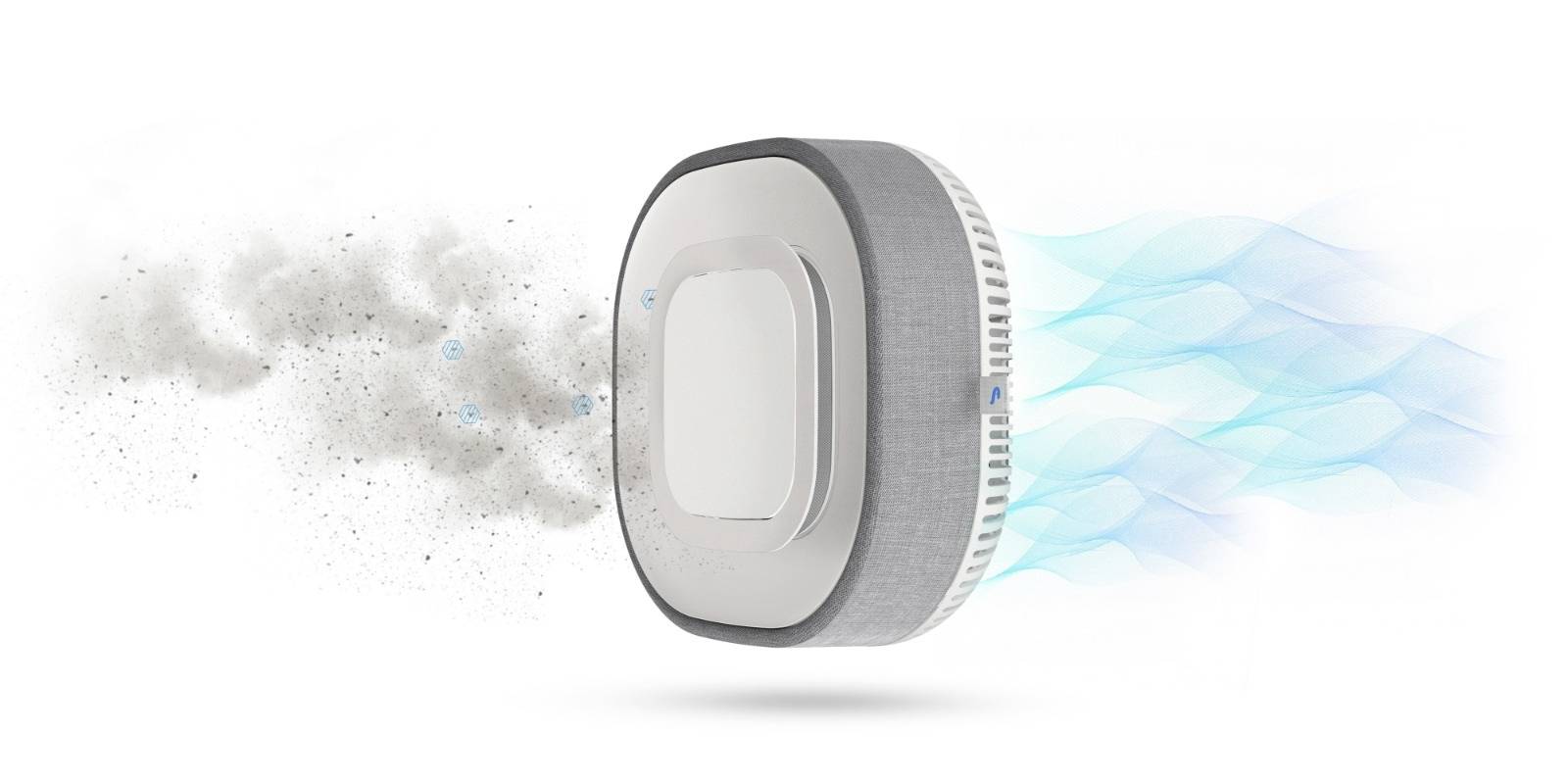 Egy légtisztító kiszűri a port és a szennyeződéseket a levegőből, míg a másik oldalon tiszta levegő áramlik ki.