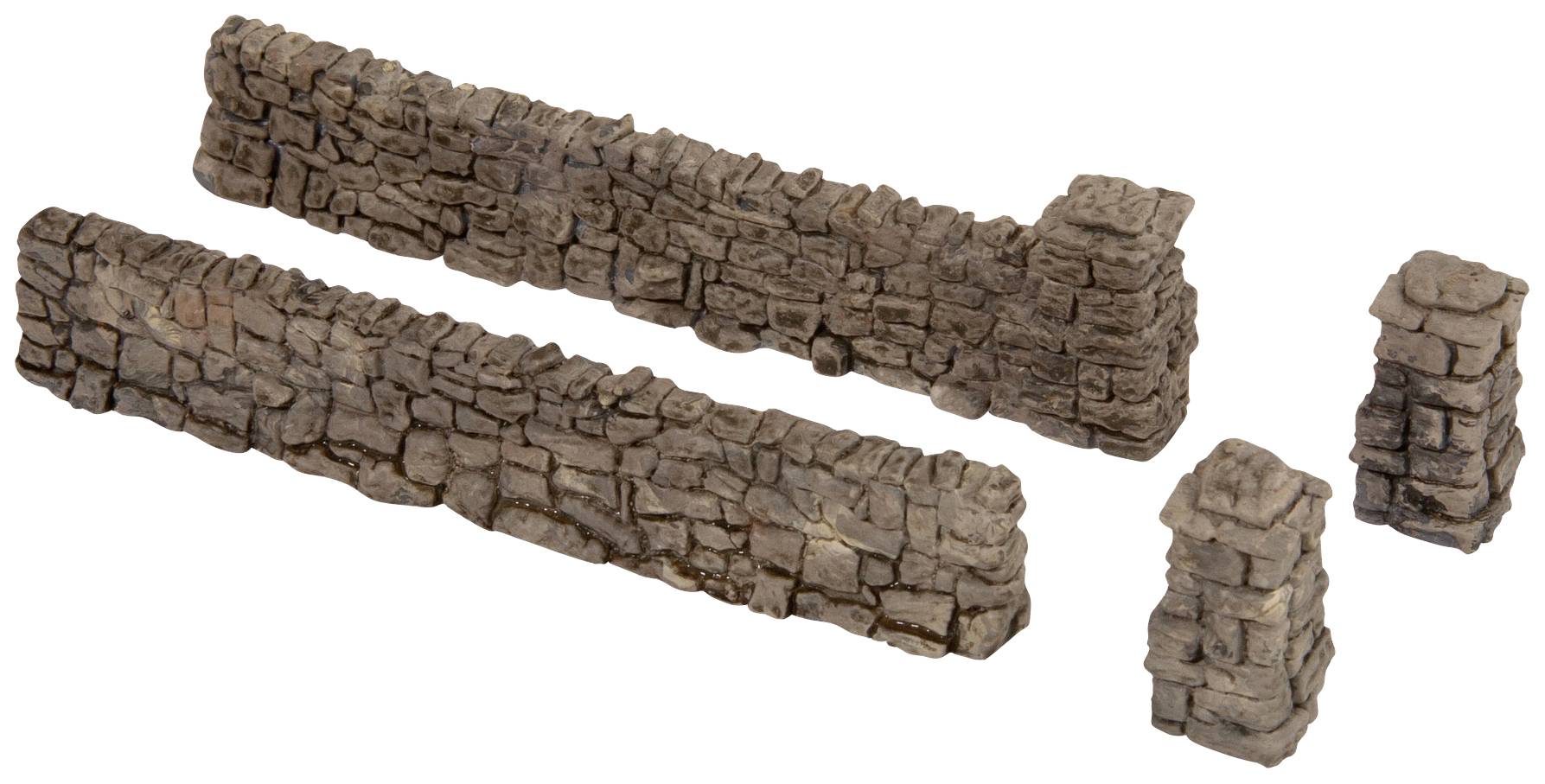 Kőfalak és oszlopok különböző méretben, amelyeket modellekhez vagy miniatűr épületekhez lehet felhasználni.