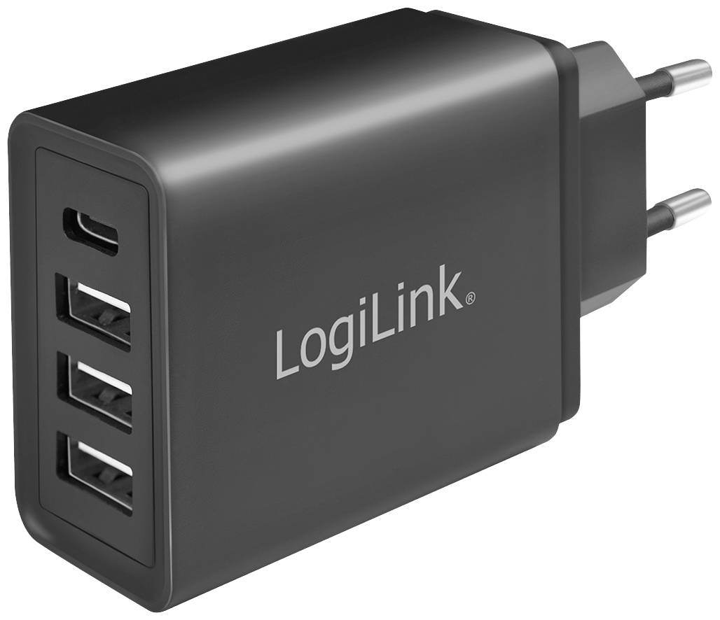 LogiLink Ladegerät USB-s töltőkészülék 15 W 1x USB-C®, 3x USB-A Fekete Beltér