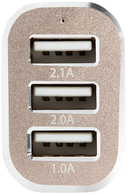 Három egymás fölötti USB-csatlakozó, '2.1A', '2.0A' és '1.0A' felirattal, különböző töltési sebességekhez.