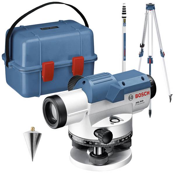 Bosch Professional GOL 20 D + BT160 + GR500 Optikai szintező készülék  Állvánnyal Hatótáv (max.): 60 m Optikai nagyítás (max.): 20 x