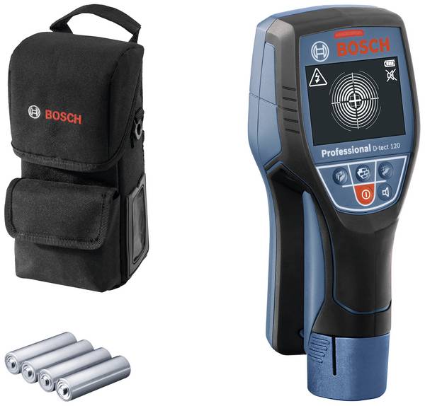 Bosch Professional Helymeghatározó  D-tect 120 0601081303  Keresési mélység (max.) 120 mm Alkalmas Vastartalmú fém, Nem vastartalmú fém, Feszültségvezető vezeték, Fa, Műanyag