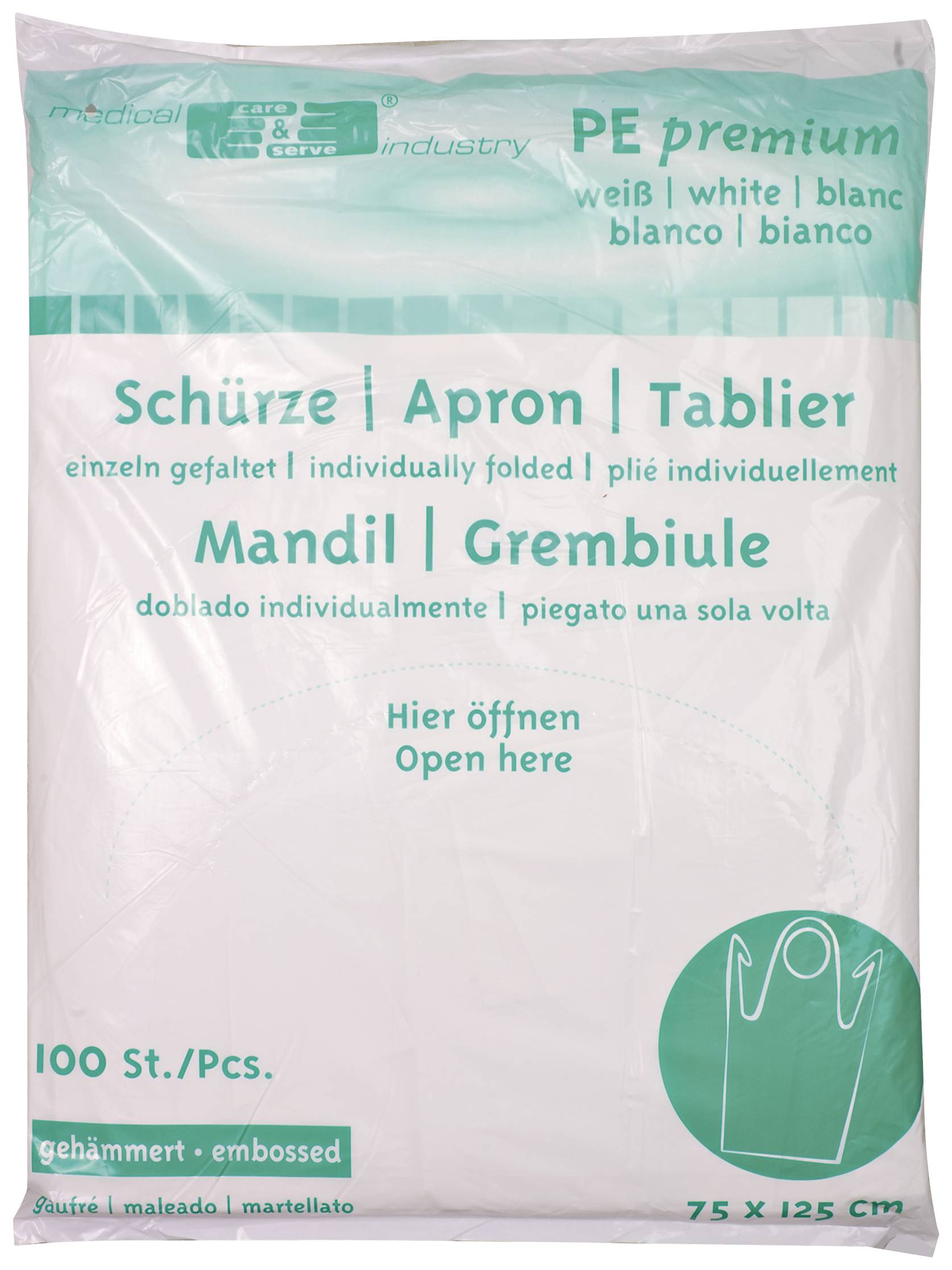 medical care & serve 1005100 Eldobható kötény 75x125 cm PU 100 Fehér
