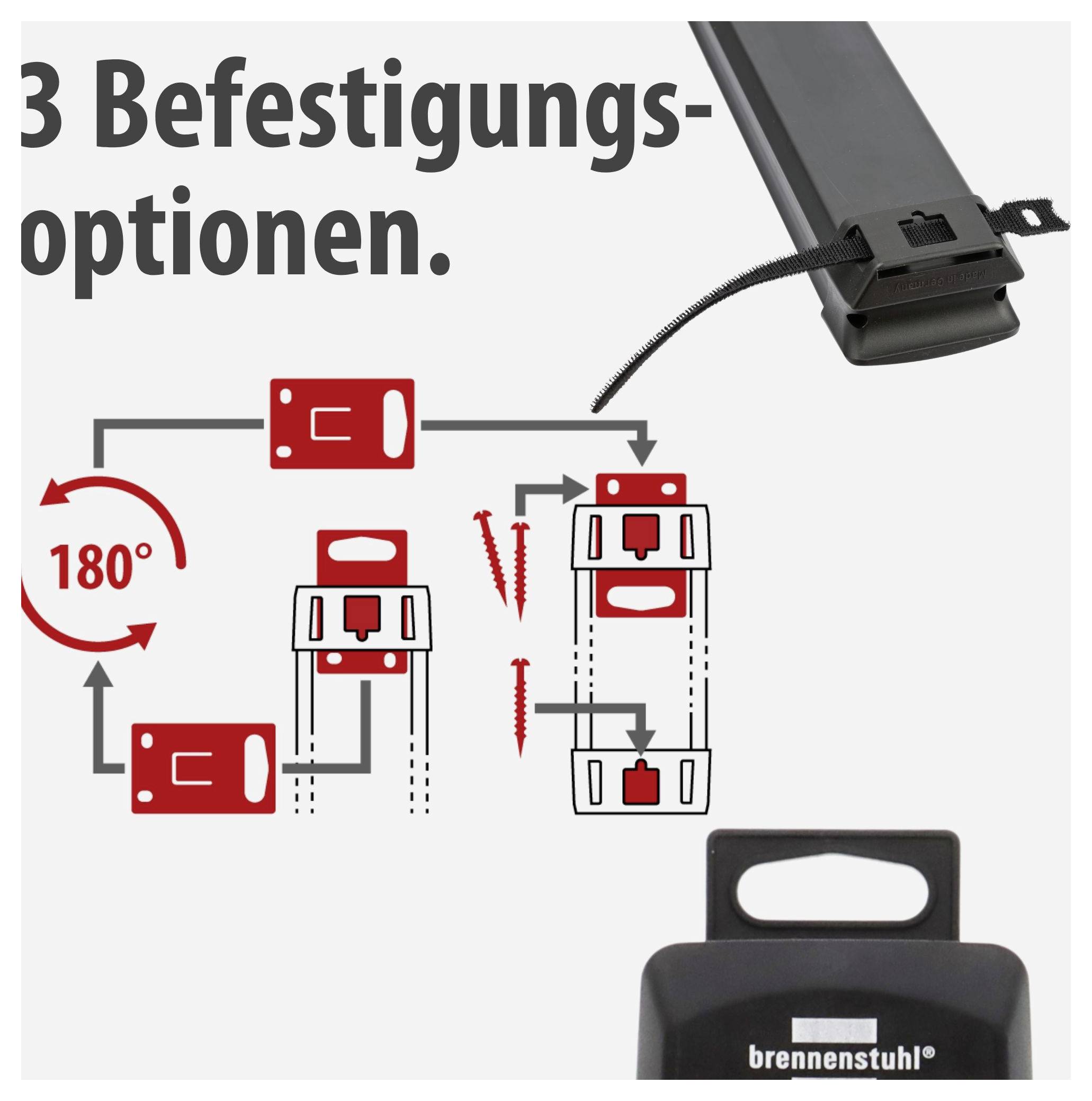 Grafika a „3 rögzítési lehetőség" címmel három módszert mutat be egy kábeldrót vagy csatlakozódugó-adapter felszerelésére, amely tartalmaz egy 180°-os forgatást és két további rögzítést.