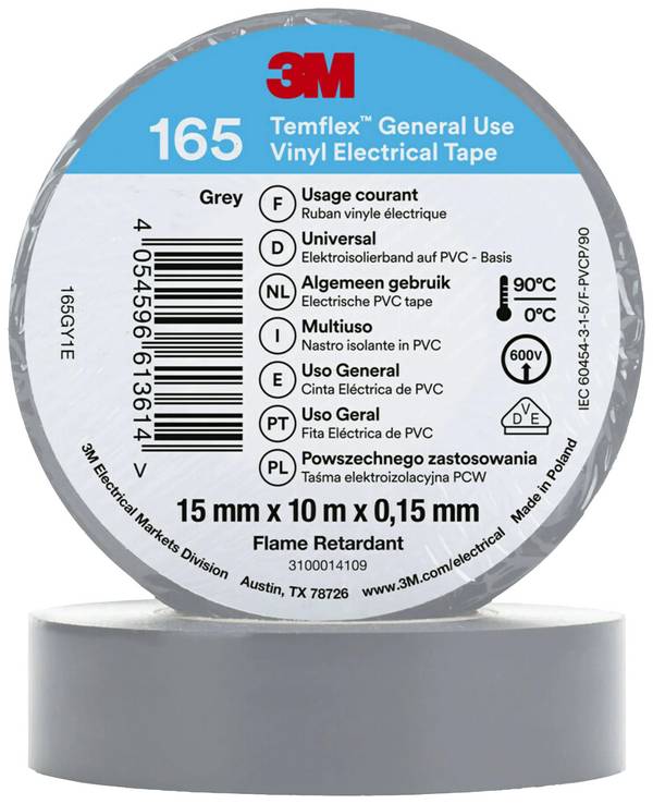 3M Temflex™ 165 165GY1E Szigetelőszalag Temflex™ 165 Szürke (H x Sz) 10 m x 15 mm 1 db