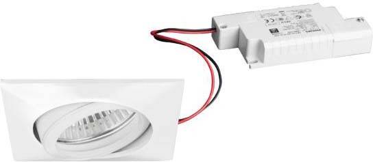 Egy téglalap alakú, állítható downlight spot, kábelezéssel ellátva, beltéri mennyezeti szerelésre alkalmas.