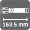 Fekete-fehér kép egy 163,5 mm hosszúságú szerszámról, oldalnézetben, méretarány feltüntetésével.