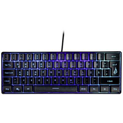 Fekete QWERTZ billentyűzet RGB háttérvilágítással. Szabványos billentyűelrendezéssel és speciális funkciógombokkal rendelkezik.