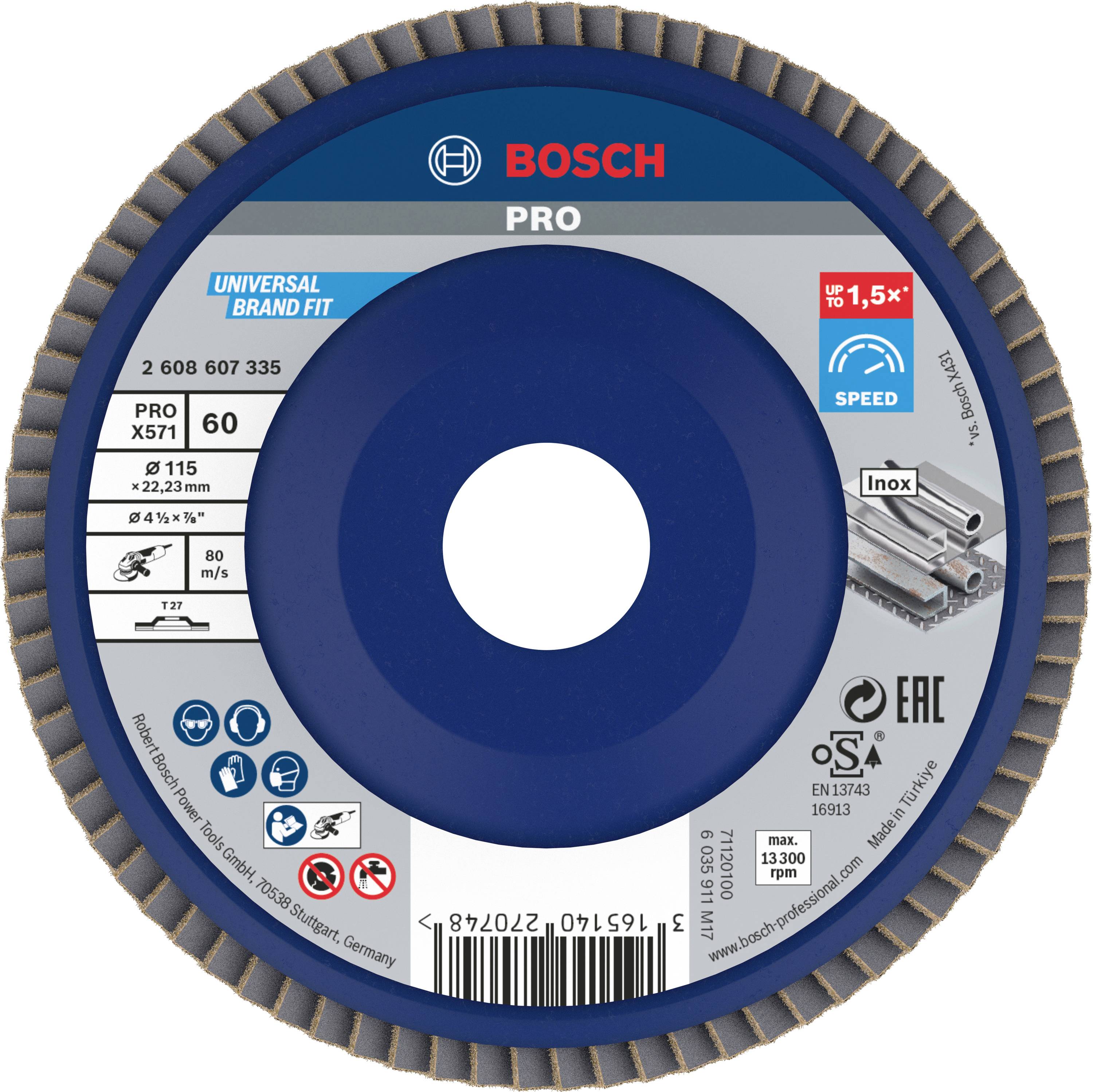 Bosch Accessories 2608607335 X571 Felületcsiszoló korong Ø 115 mm Furat átmérő 22.33 mm Szemcsézet 60 Acél 1 db