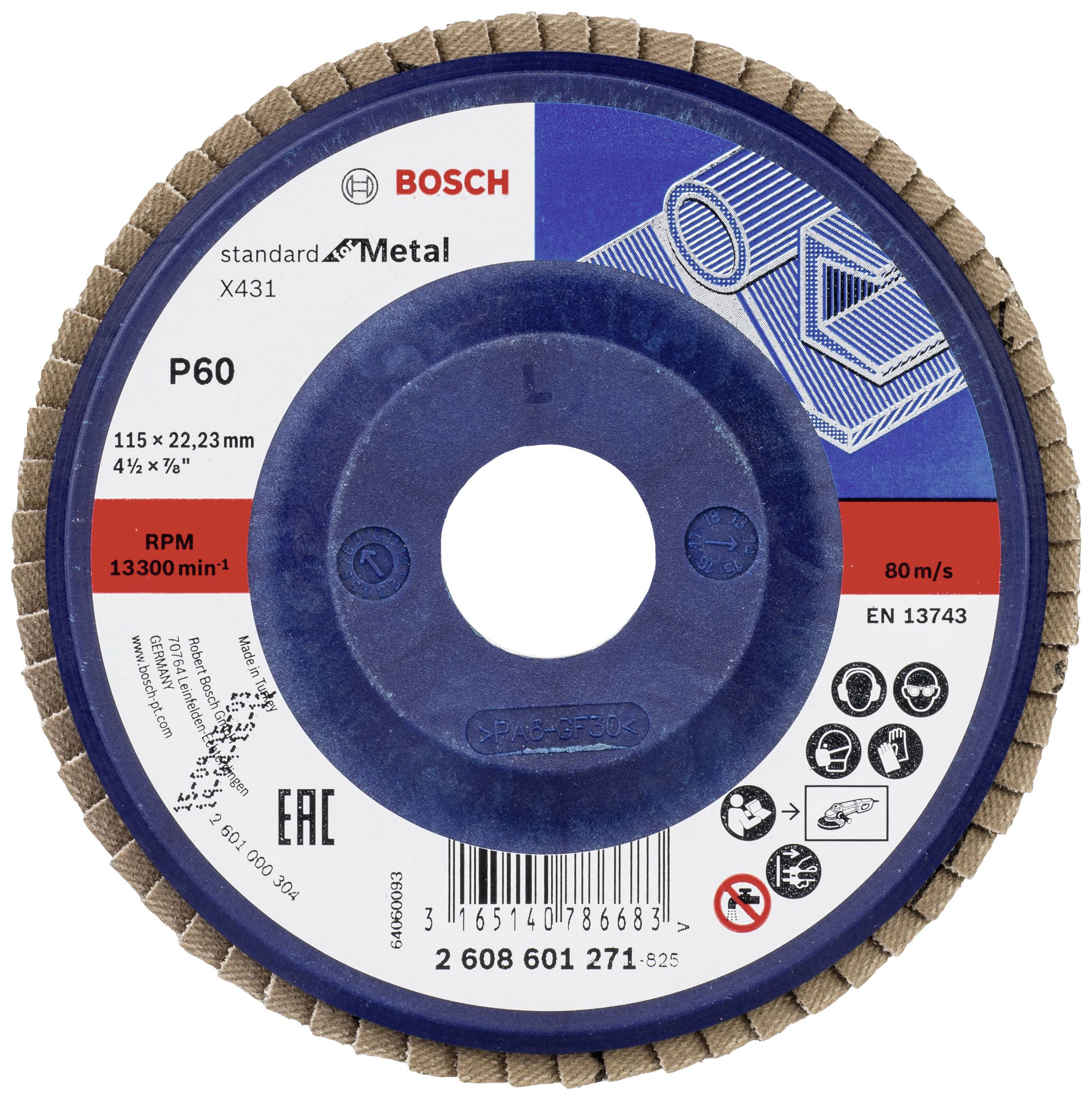 Bosch Accessories 2608601271 X431 Felületcsiszoló korong Ø 115 mm Furat átmérő 22.33 mm Szemcsézet 60 Acél 1 db