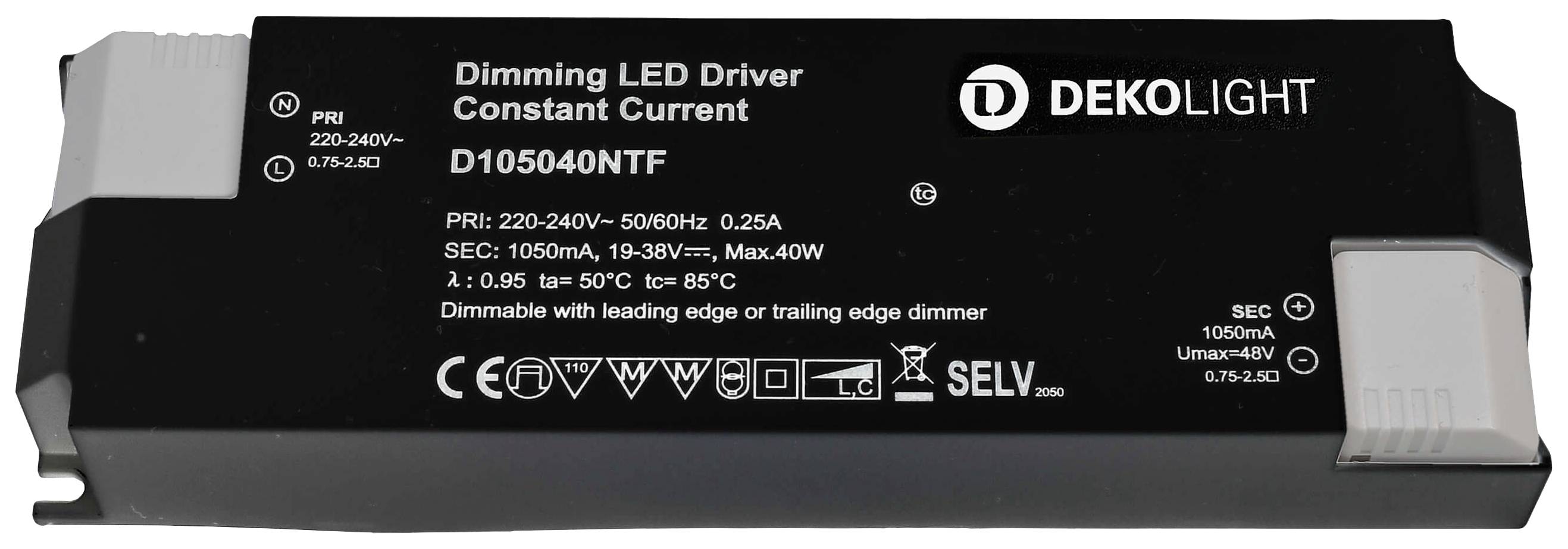 Deko Light BASIC, DIM, CC, D105040NTF/40W LED meghajtó Állandó áramú 40 W 1050 mA 19 - 38 V 1 db