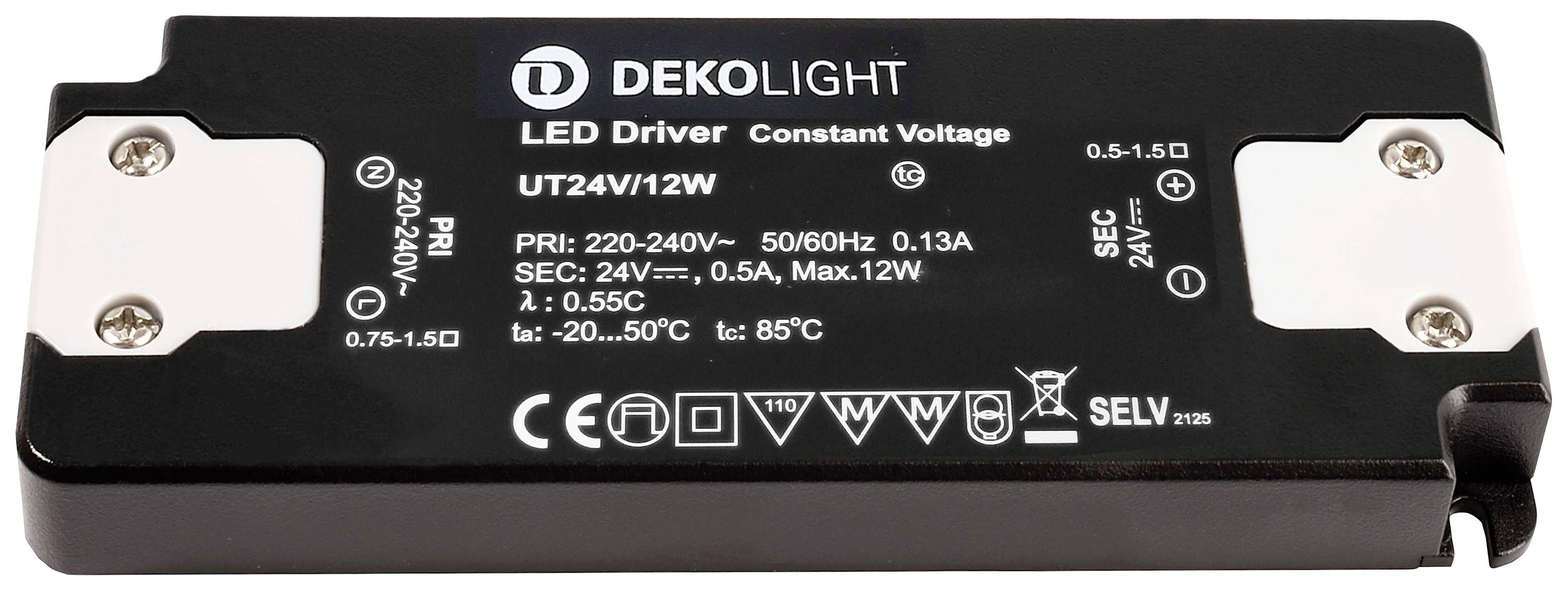 Deko Light FLAT, CV, UT24V/12W LED meghajtó Állandó feszültségű 12 W 0 - 500 mA 24 V Túlterhelés elleni védelem 1 db