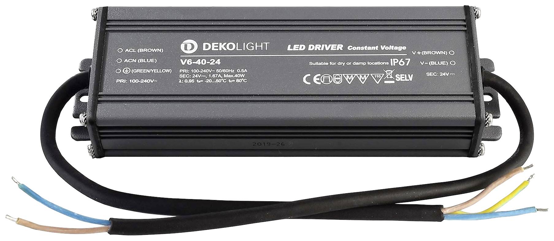 Deko Light IP, CV, V6-40-24 LED meghajtó Állandó feszültségű 40 W 0 - 1670 mA 24 V 1 db