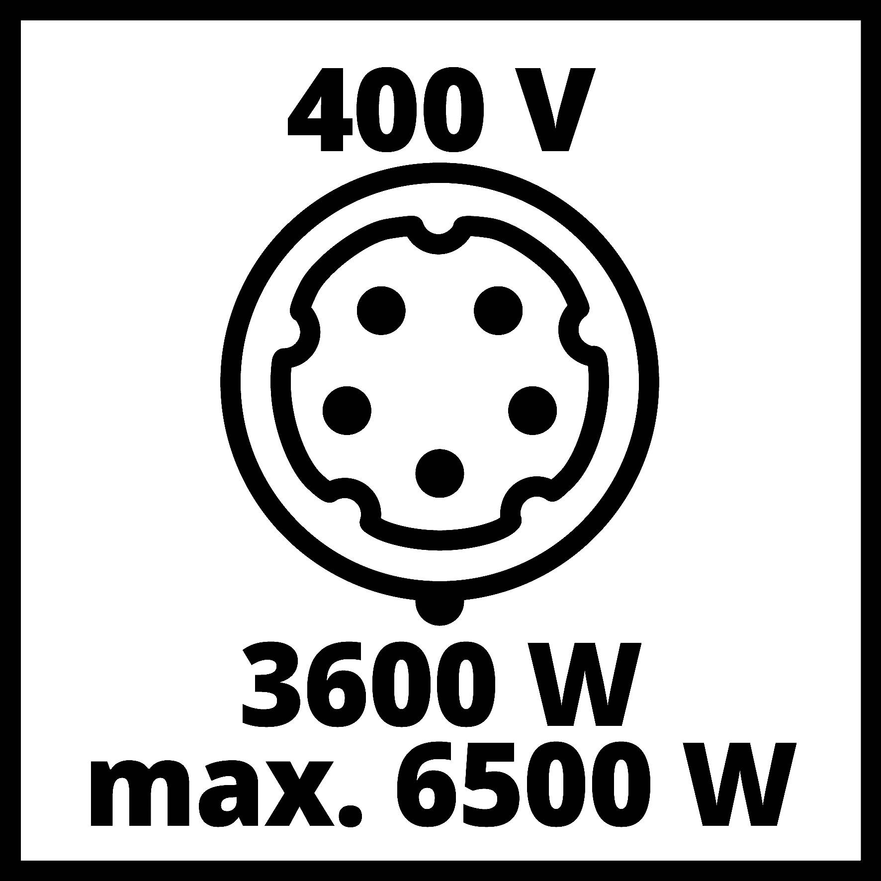 'Egy csatlakozó szimbóluma 400 V, 3600 W, max. 6500 W felirattal.'