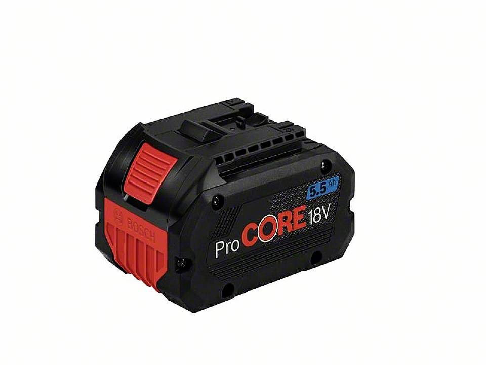 Fekete Bosch ProCORE 18V akkumulátor piros hangsúllyal, 6,5 Ah kapacitással, elektromos szerszámokhoz.