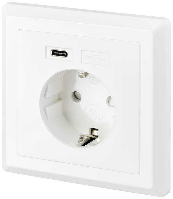 Sygonix SY-5238674  Süllyeszthető dugalj  Power Delivery, Gyermekvédelem, USB-C®-vel  Fehér