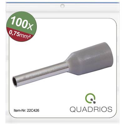 Egy Quadrios által gyártott 100 darabos érvéghüvely csomag, 0,75 mm²-es méretben. Cikkszám: 22C426. Tartalmaz egy képet az érvéghüvelyről.
