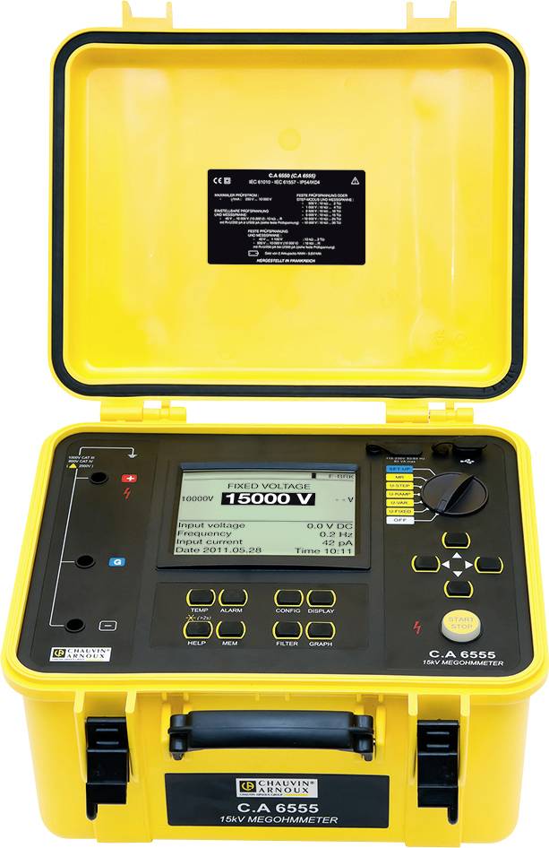 Chauvin Arnoux C.A 6555 Szigetelésmérő műszer 500 V, 1000 V, 2500 V, 5000 V, 10000 V, 15000 V 30 TΩ